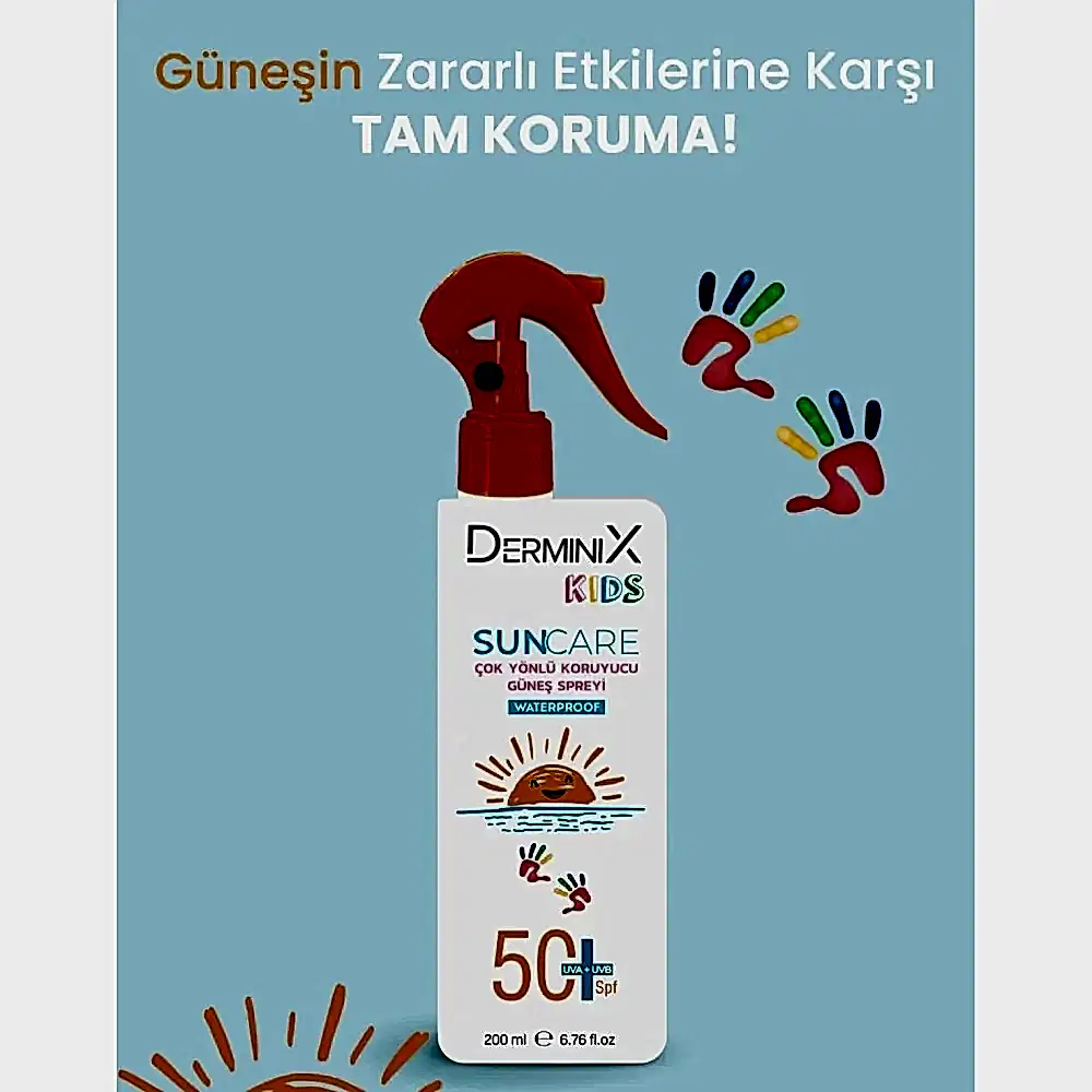 Derminix Suya Dayanıklı Çocuk Güneş Kremi SPF50 UVA+UVB 200ml - Krem & Pişik Kremi - Görsel 2