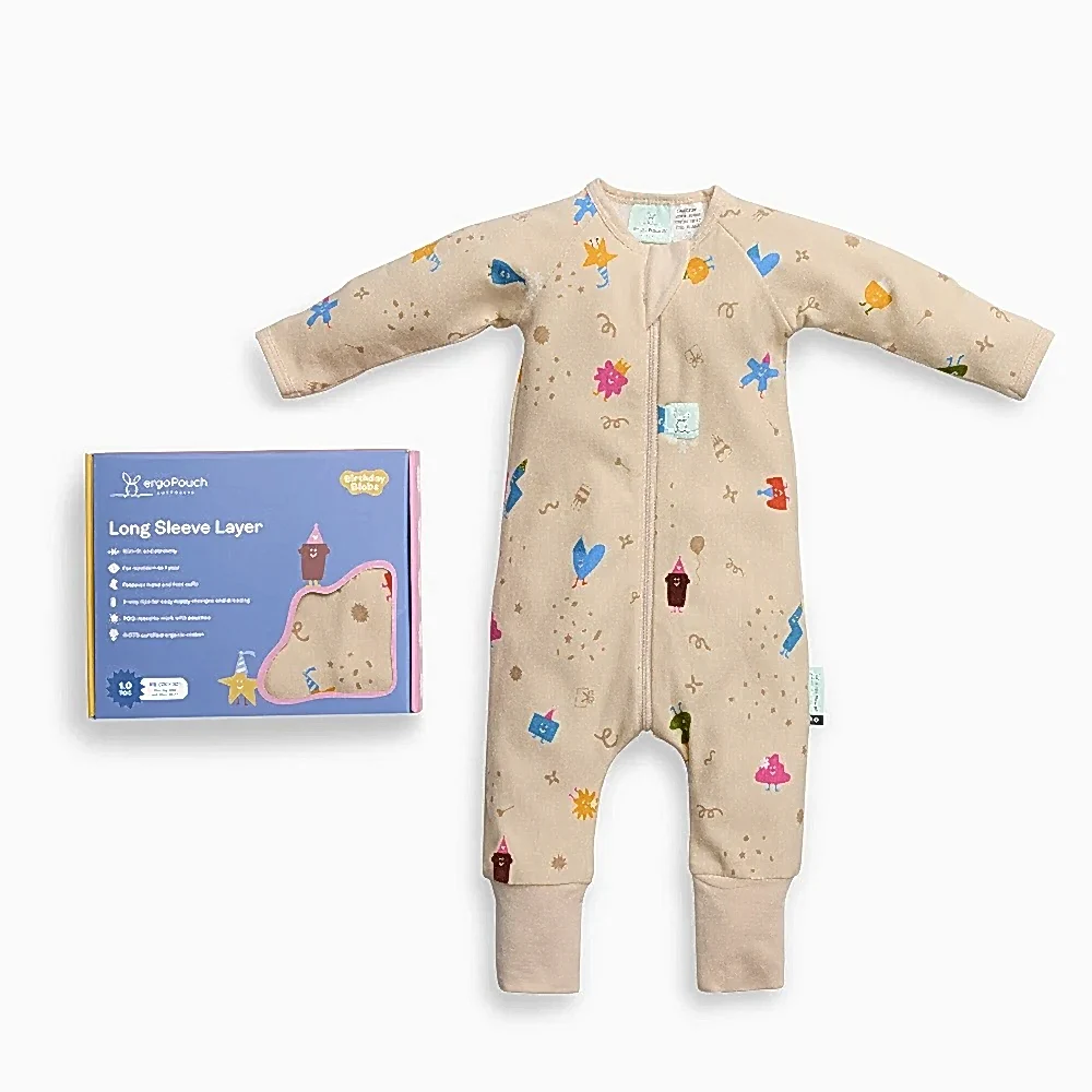 ErgoPouch Australia ErgoPouch Organik Pamuklu Patikli Pijama Tulum 1.0 TOG Birthday Blobs Bej - Uyku Tulumu - Görsel 2
