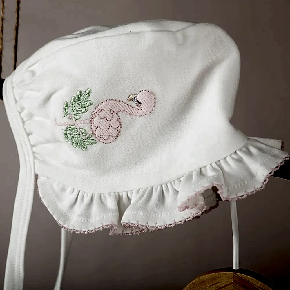 ChiMayys Baby Nazenin Flamingo Nakışlı Pembe Tığ İşi Süslemeli Organik 6'lı Hastane Çıkışı Beyaz