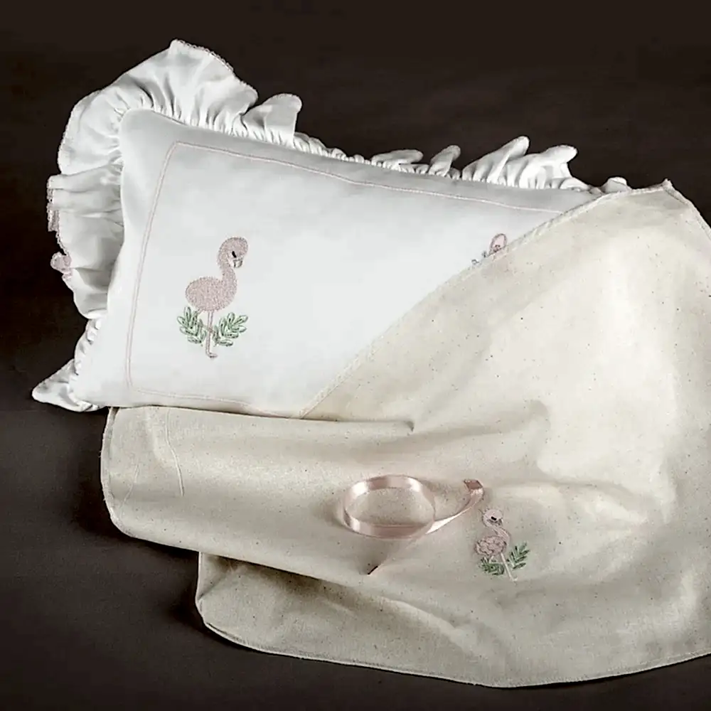 ChiMayys Baby Nazenin Flamingo Nakışlı Pembe Tığ İşi Süslemeli Fırfırlı Dekoratif Yastık