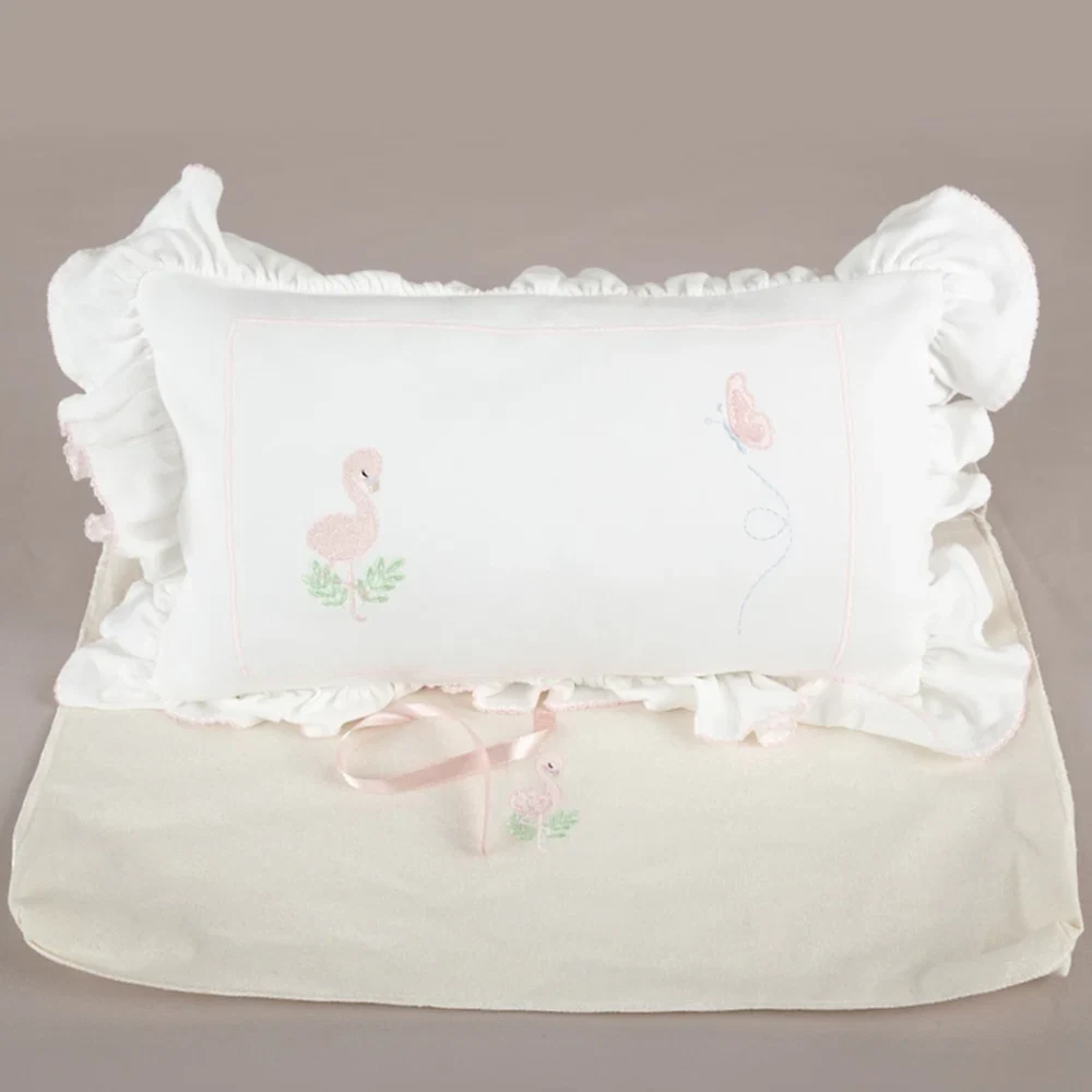 ChiMayys Baby Nazenin Flamingo Nakışlı Pembe Tığ İşi Süslemeli Fırfırlı Dekoratif Yastık