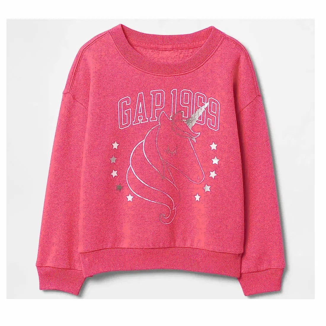 GAP Kız Bebek Havlu Kumaş Grafikli Uzun Kol S-shirt Koyu Pembe