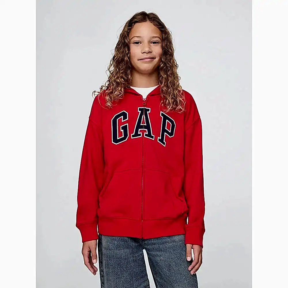GAP Logolu Kız Çocuk Fransız Havlu Kumaş Fermuarlı S-shirt Ceket Kırmızı
