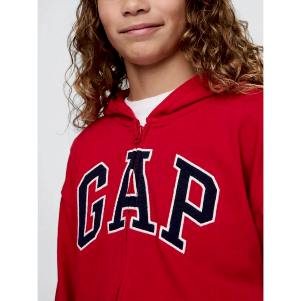 GAP Logolu Kız Çocuk Fransız Havlu Kumaş Fermuarlı S-shirt Ceket Kırmızı
