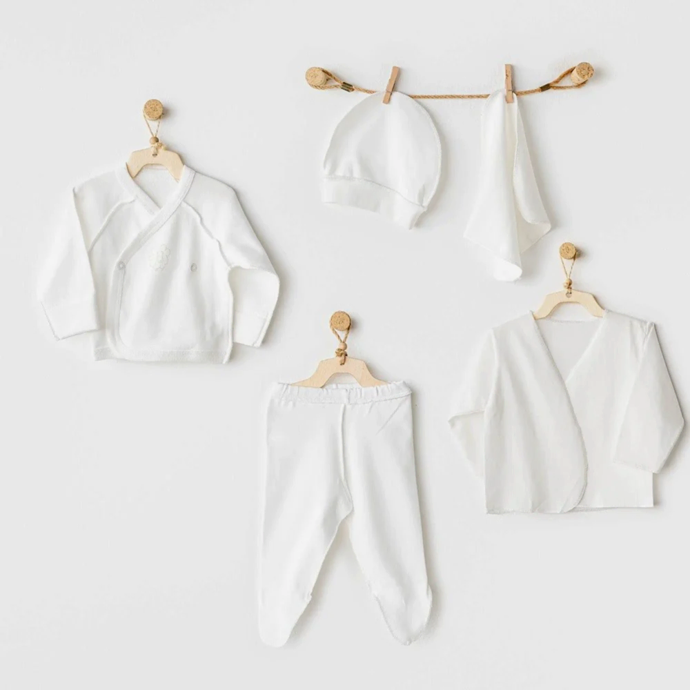 Andy Wawa Andywawa Organik Pamuk Bebek 5'li Hastane Çıkış Seti Prematüre Beyaz - Hastane Çıkışı