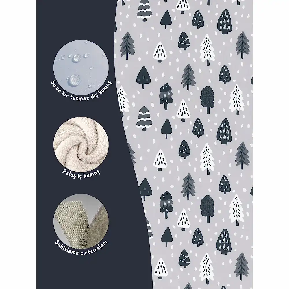 Mama Yoyo Welsoftlu Lastikli Puset Battaniyesi-Ağaç Desenli