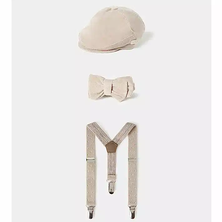 Mayoral Kışlık Erkek Bebek Şapka Papyon Askı Set Bej