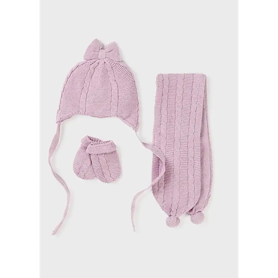 Mayoral Kışlık Kız Bebek Bere Atkı Eldiven Set Lila