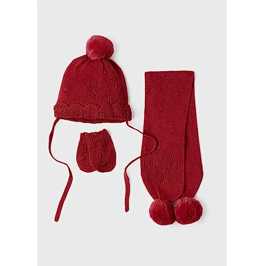 Mayoral Kışlık Kız Bebek Eldiven Bere Atkı Set Kırmızı