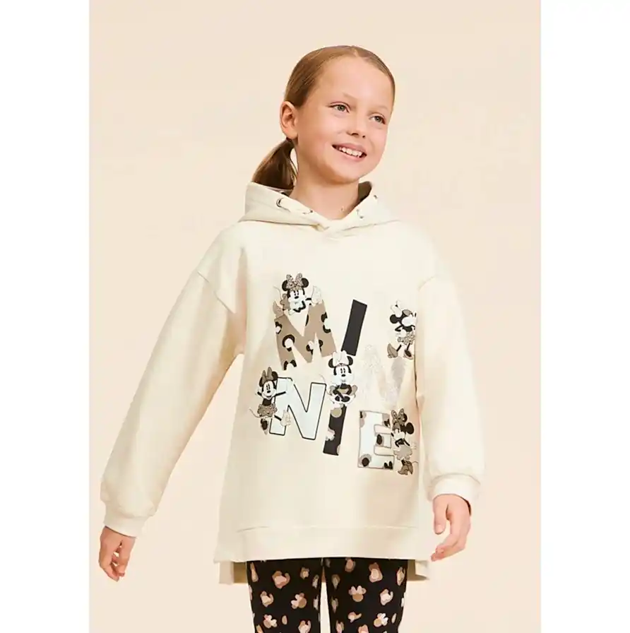 Mayoral Kışlık Kız Kapşonlu S-shirt - Minnie Ekru