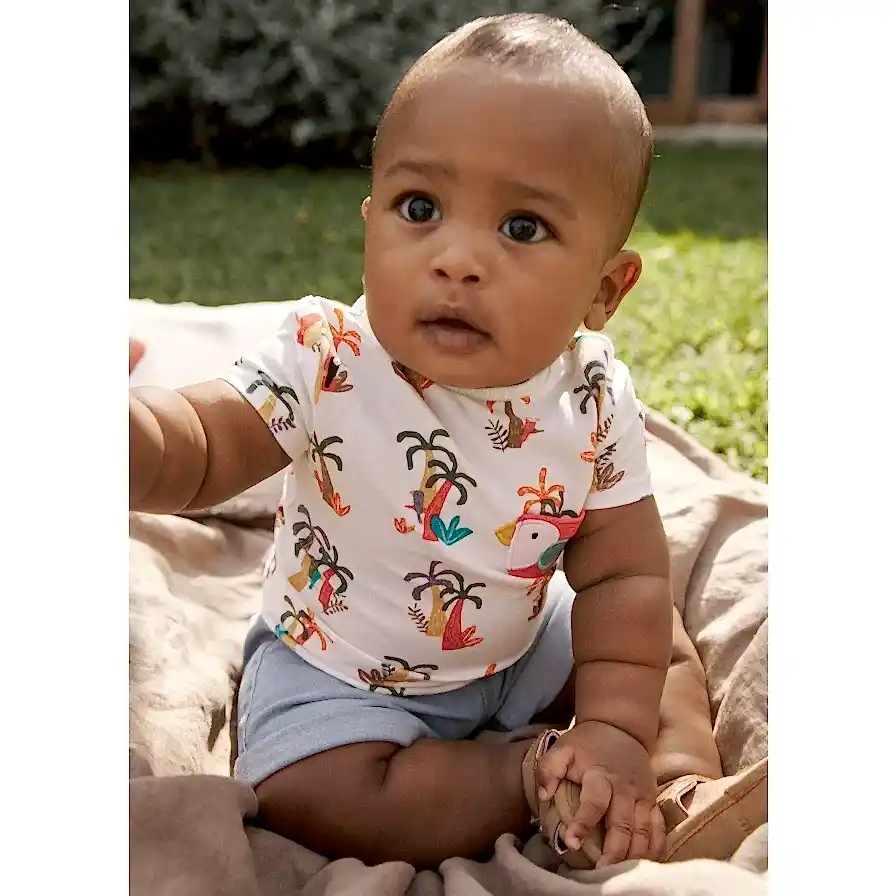 Mayoral Yazlık Erkek Bebek Kısa Kol T-shirt Şort 2'li Set Ekru