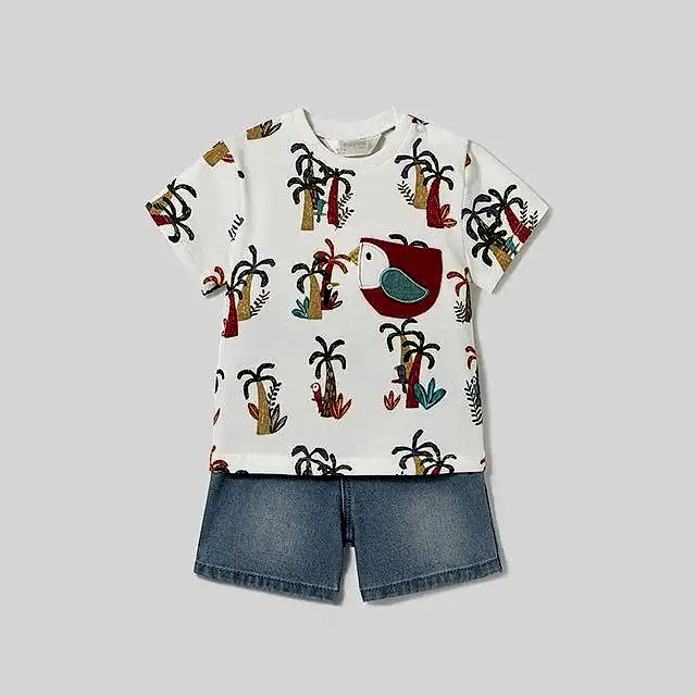 Mayoral Yazlık Erkek Bebek Kısa Kol T-shirt Şort 2'li Set Ekru