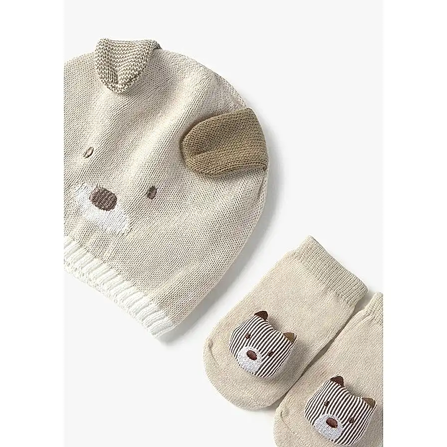 Mayoral Yazlık Erkek Bebek Örme Şapka Çorap Set Bej