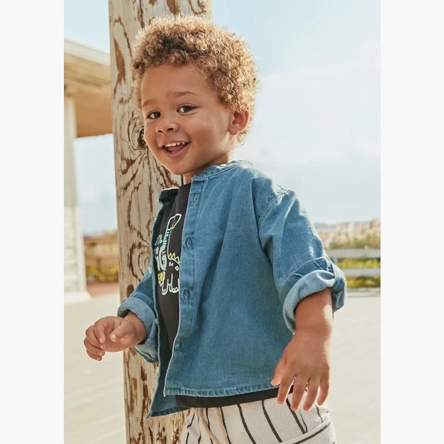 Mayoral Yazlık Erkek Bebek Uzun Kol Denim Gömlek Mavi