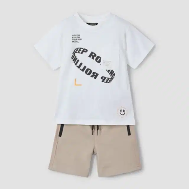 Mayoral Yazlık Erkek T-shirt Şort 2'li Set Beyaz