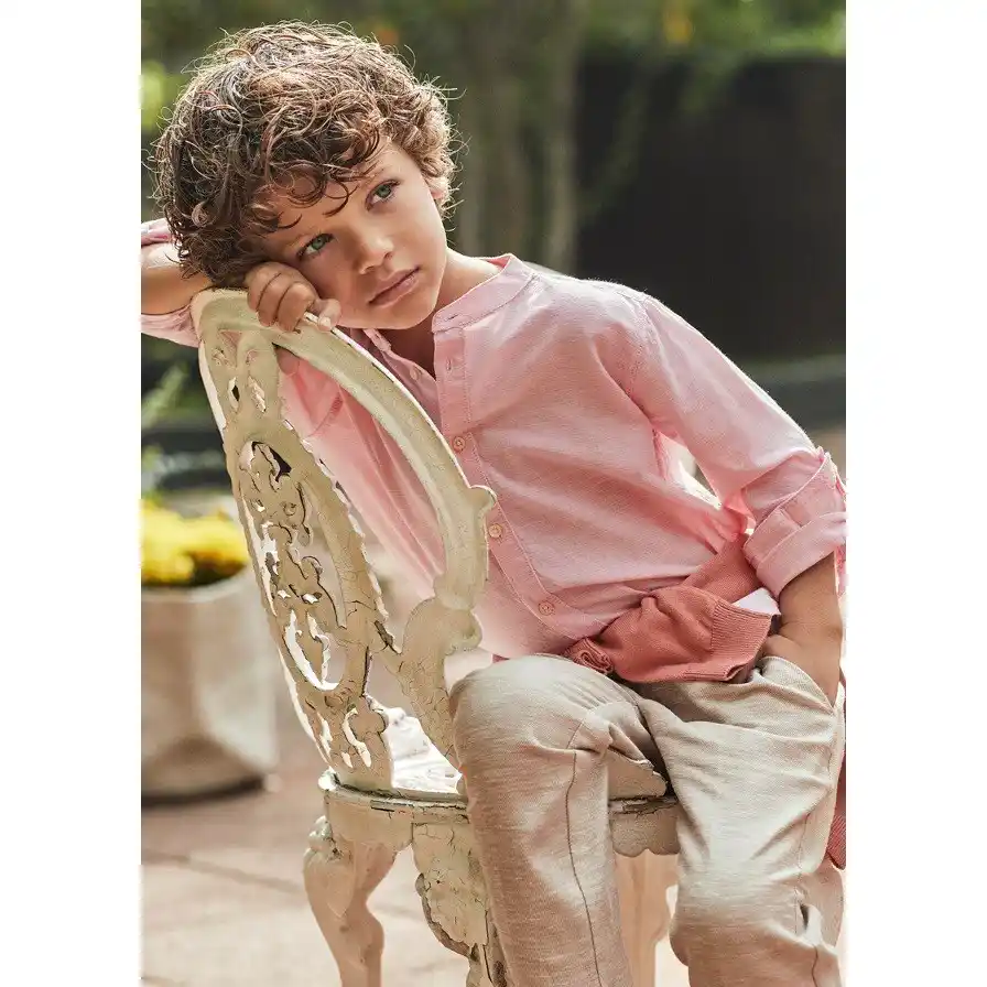 Mayoral Yazlık Erkek Uzun Kol Keten Gömlek Kiremit