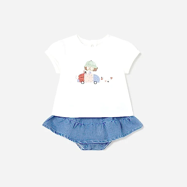 Mayoral Yazlık Kız Bebek Bluz Etek Set Beyaz