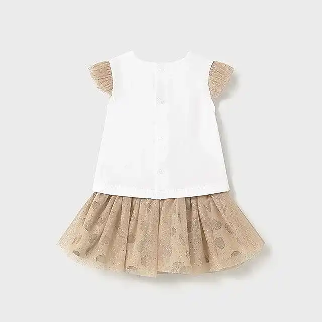 Mayoral Yazlık Kız Bebek Bluz Tül Etek Set Ekru