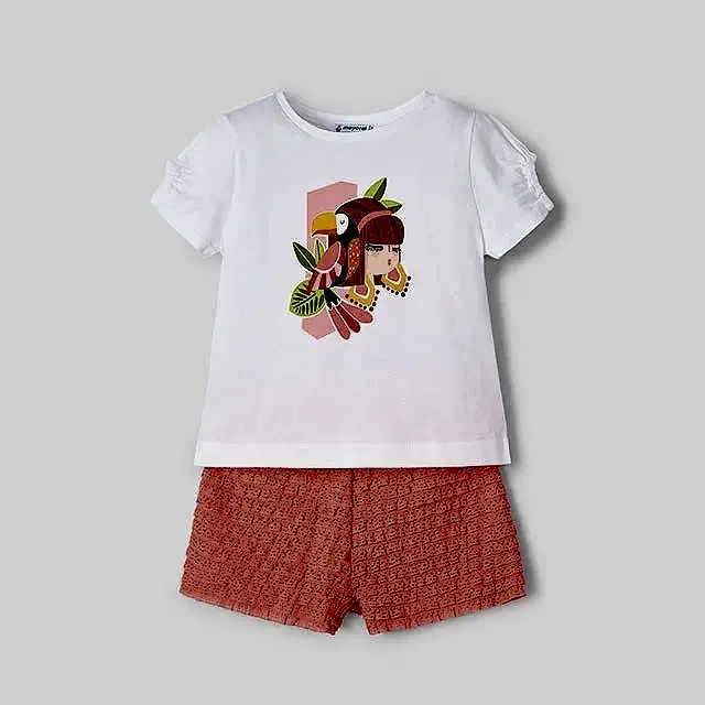 Mayoral Yazlık Kız Bluz Şort 2'li Set Turuncu