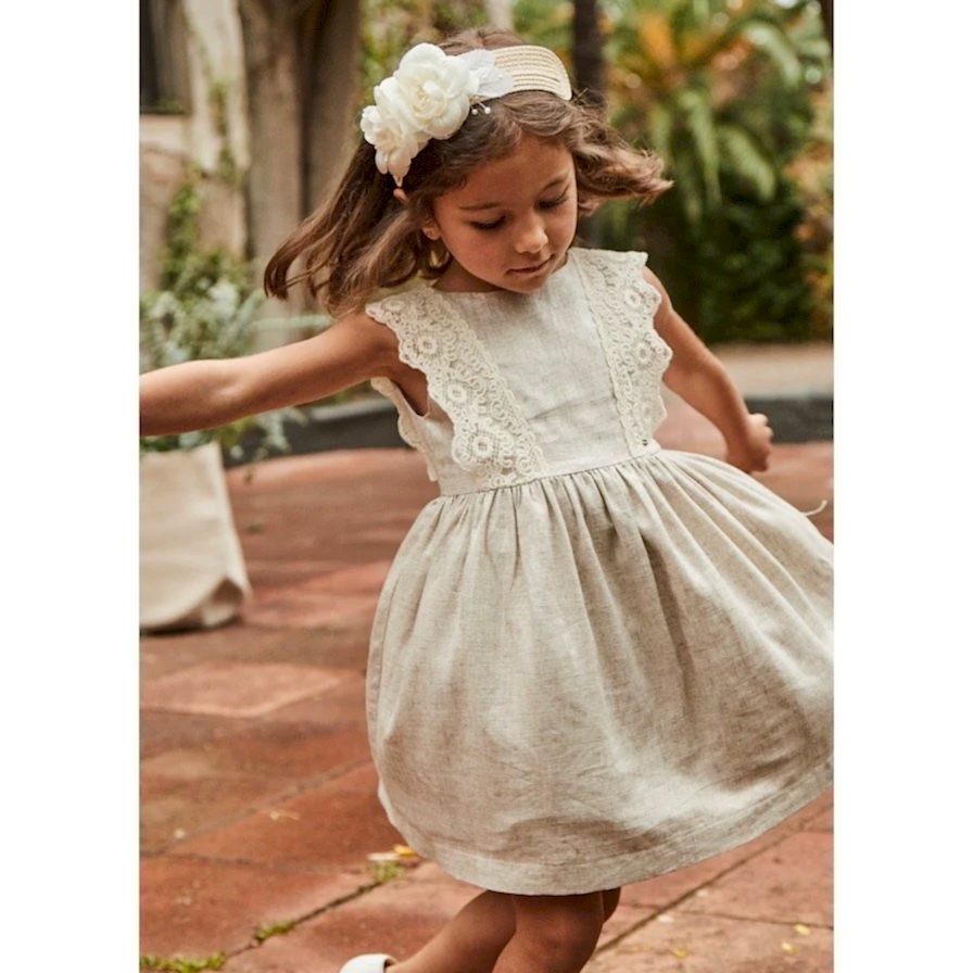 Mayoral Yazlık Kız Keten Elbise Ekru