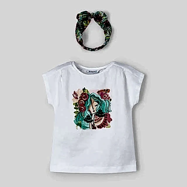 Mayoral Yazlık Kız Kısa Kol T-shirt Beyaz