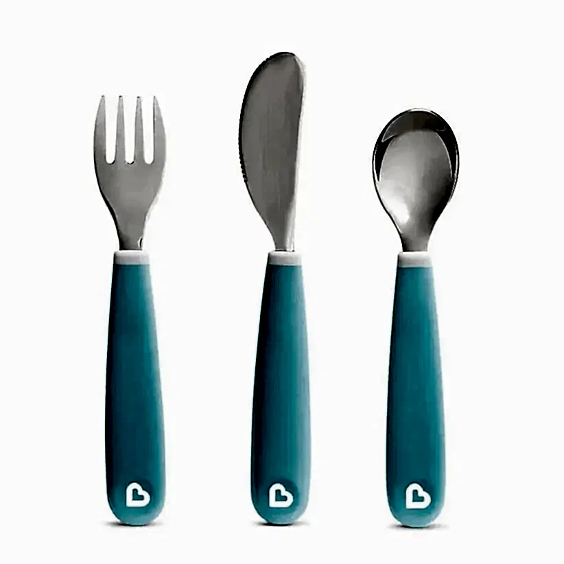 Munchkin Sıçramayı Engelleyici Çocuk Çatal Bıçak Takımı 3'lü Set Mavi