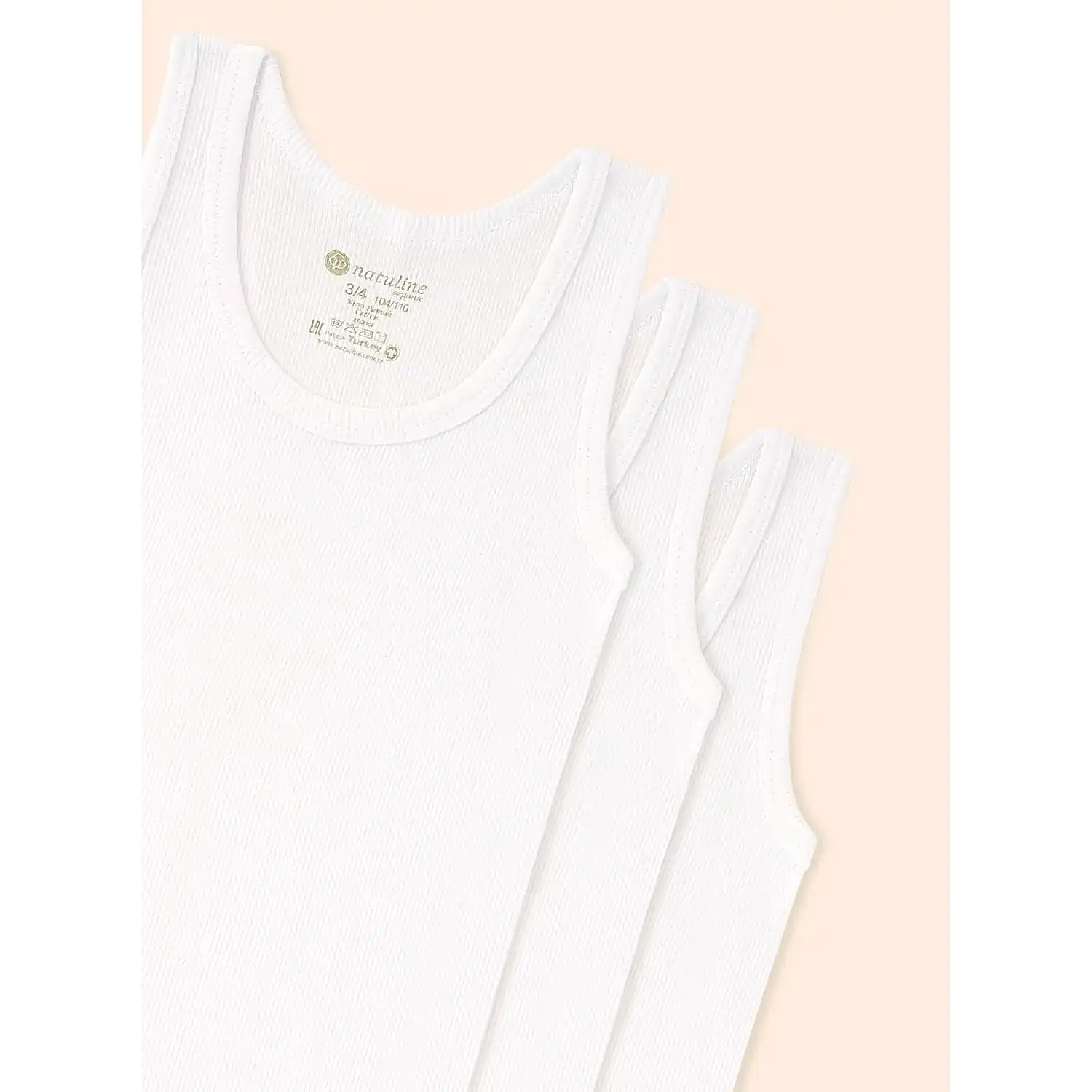 Natuline Organik Pamuklu Erkek Penye Kaşkorse 3 'lü Atlet Beyaz