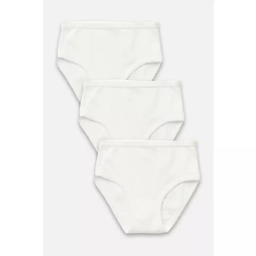 Natuline Organik Pamuklu Kız Çocuk Kroşatalı 3'lü Külot Beyaz
