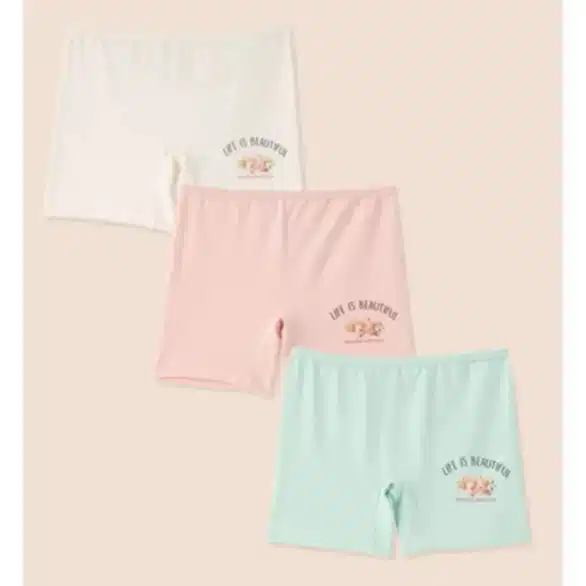 Natuline Organik Pamuklu Kız Çocuk Likralı 3 'lü Boxer- Beautifull Pembe