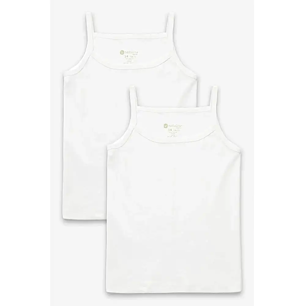 Natuline Organik Pamuklu Kız Çocuk Ribana İp Askılı 2'li Atlet Beyaz