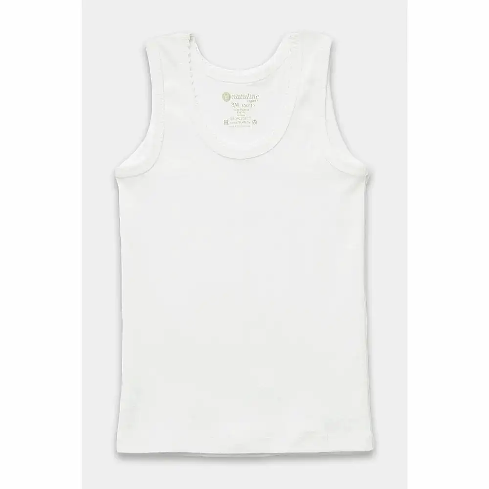 Natuline Organik Pamuklu Kız Çocuk Ribana Kroşatalı 2'li Atlet Beyaz
