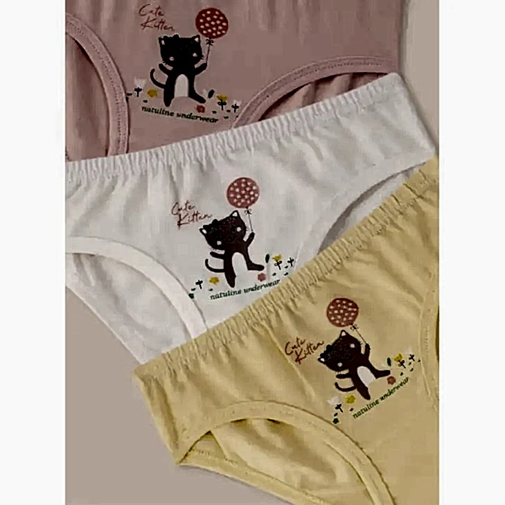 Natuline Organik Pamuklu Kız Penye Slip 3'lü Külot Beyaz