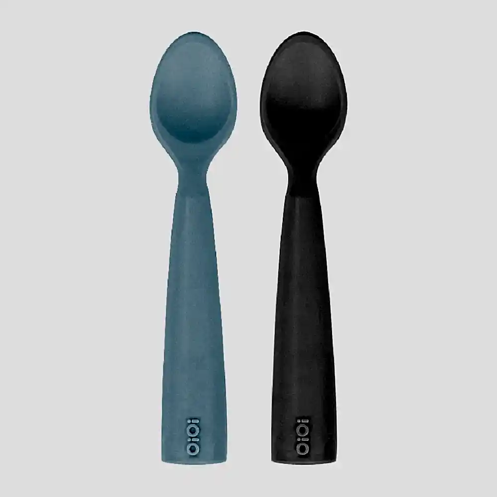 OiOi Silikon Mama Kaşığı Nam Nam 2'li Kaşık Mineral Blue / Powder Grey