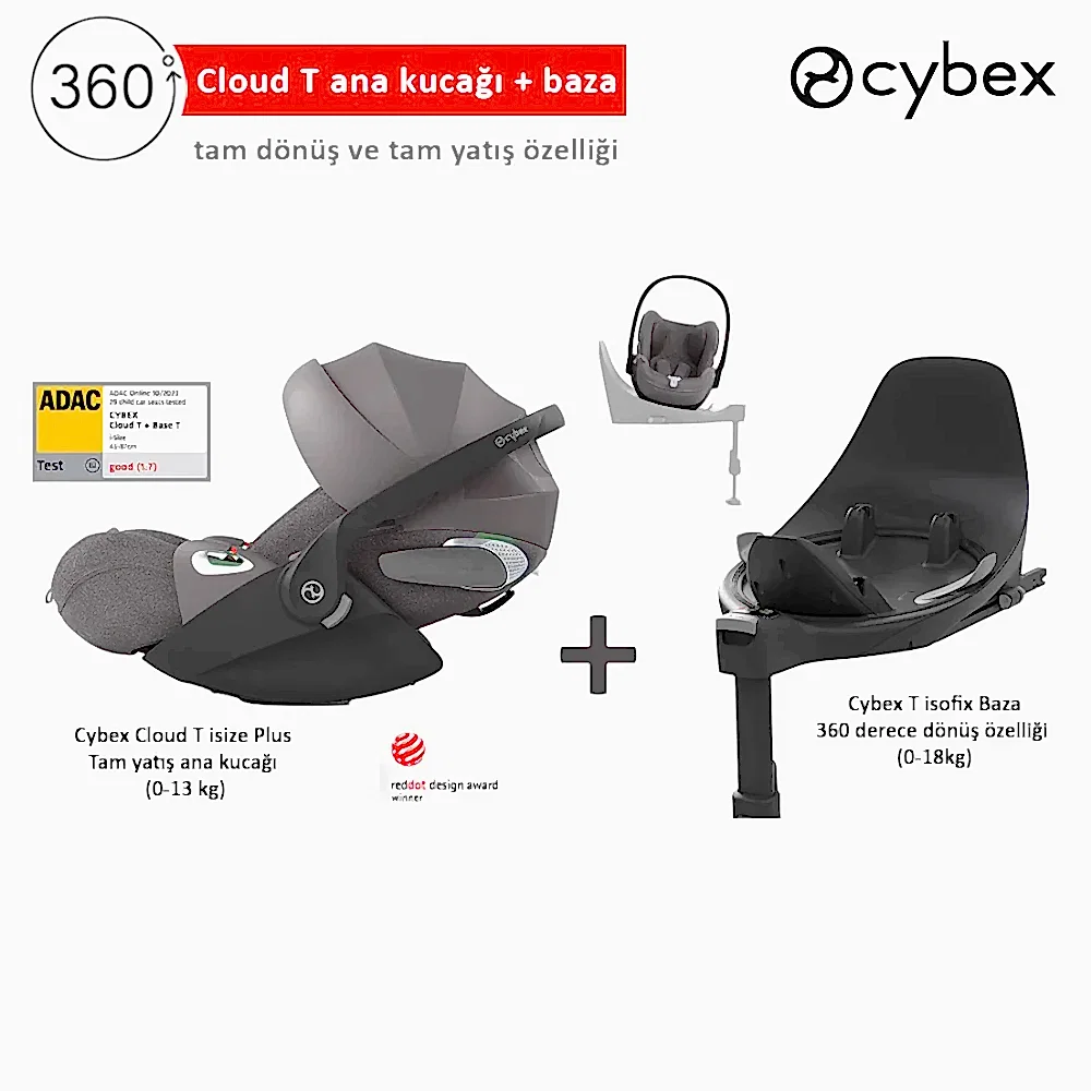 Cybex Cloud T iSize Plus Mirage Grey + Baza - Oto Koltuğu