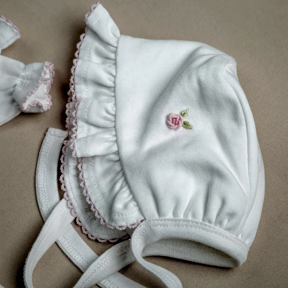 ChiMayys Baby Royal Pembe Rokoko El Nakışlı Organik 5'li Hastane Çıkışı Beyaz