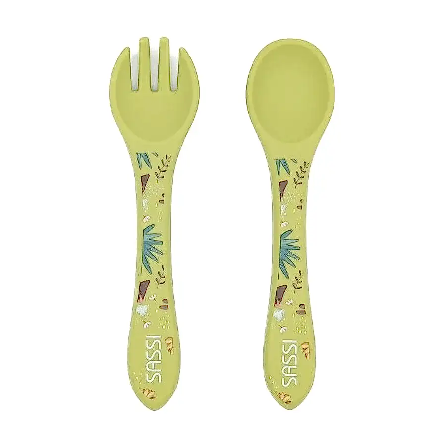 Sassi Superlab Silikon Çatal Kaşık Takımı - Güçlü Dinozor