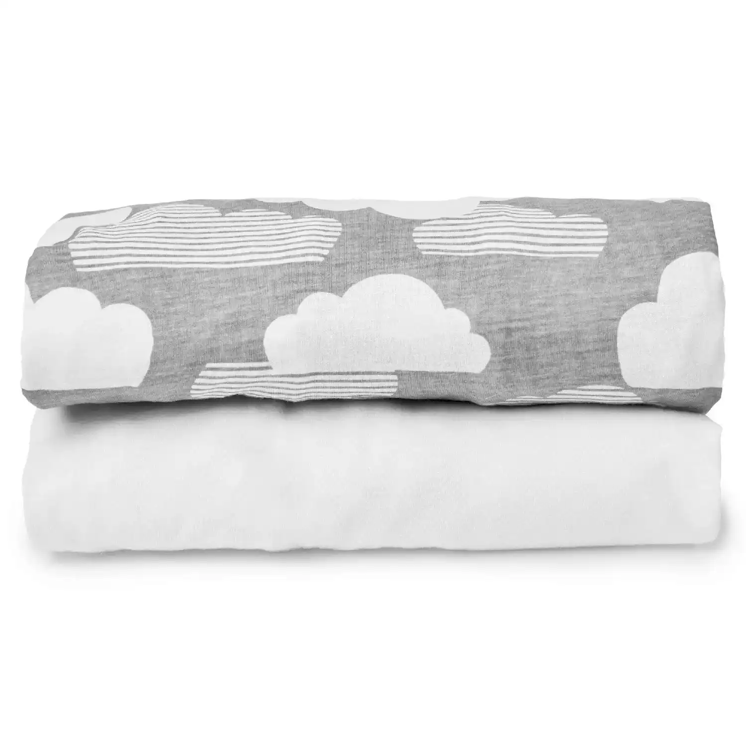 Skip Hop Seyahat Park Yatağı Çarşafı 2'li Gri Bulutlar-Beyaz Beyaz - Gri