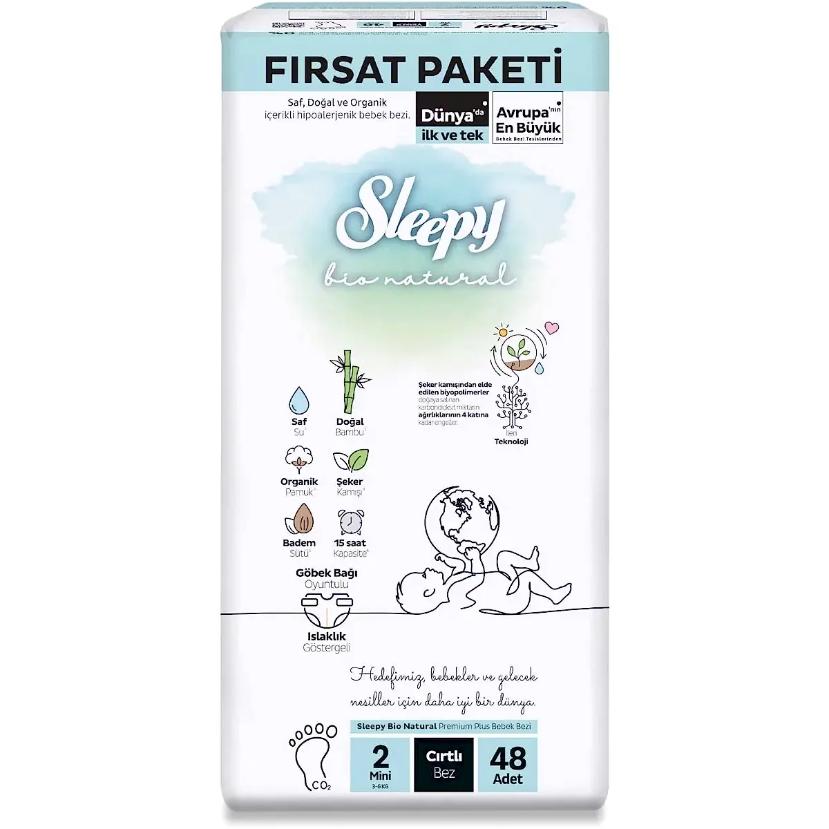 Sleepy Bio Natural No:2 Mini 2'li Bebek Bezi 48 Adet