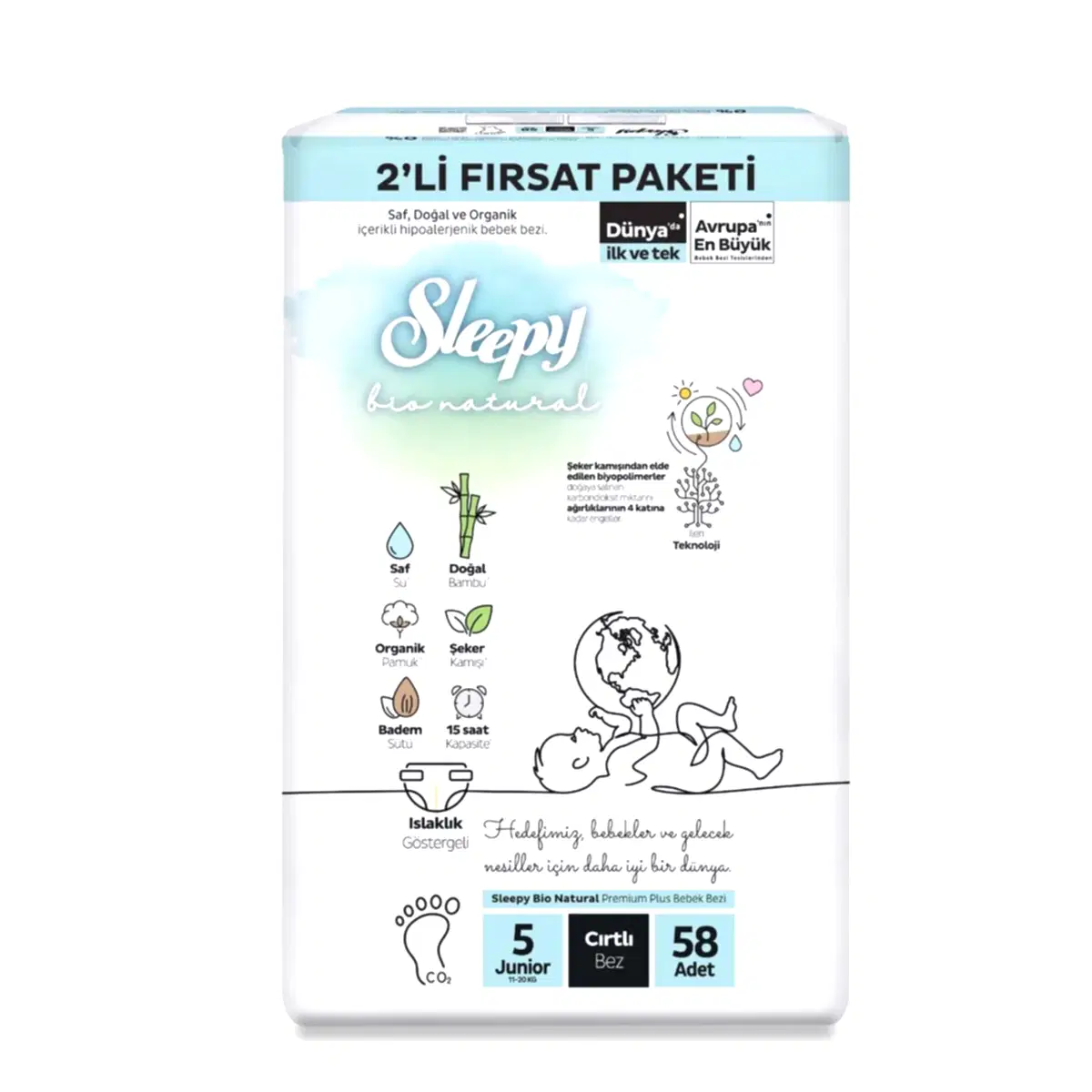 Sleepy Bio Natural No:5 Junior 2'li Bebek Bezi 58 Adet