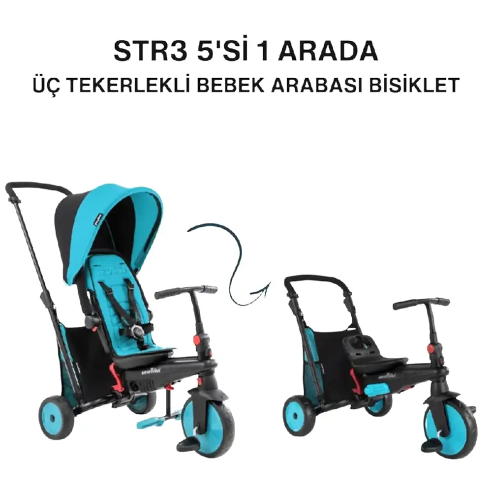 SmarTrike STR3 Plus 5’i 1 Arada Modüler Katlanabilir Bebek Arabası ve Üç Tekerlekli Bebek Bisikleti - Mavi