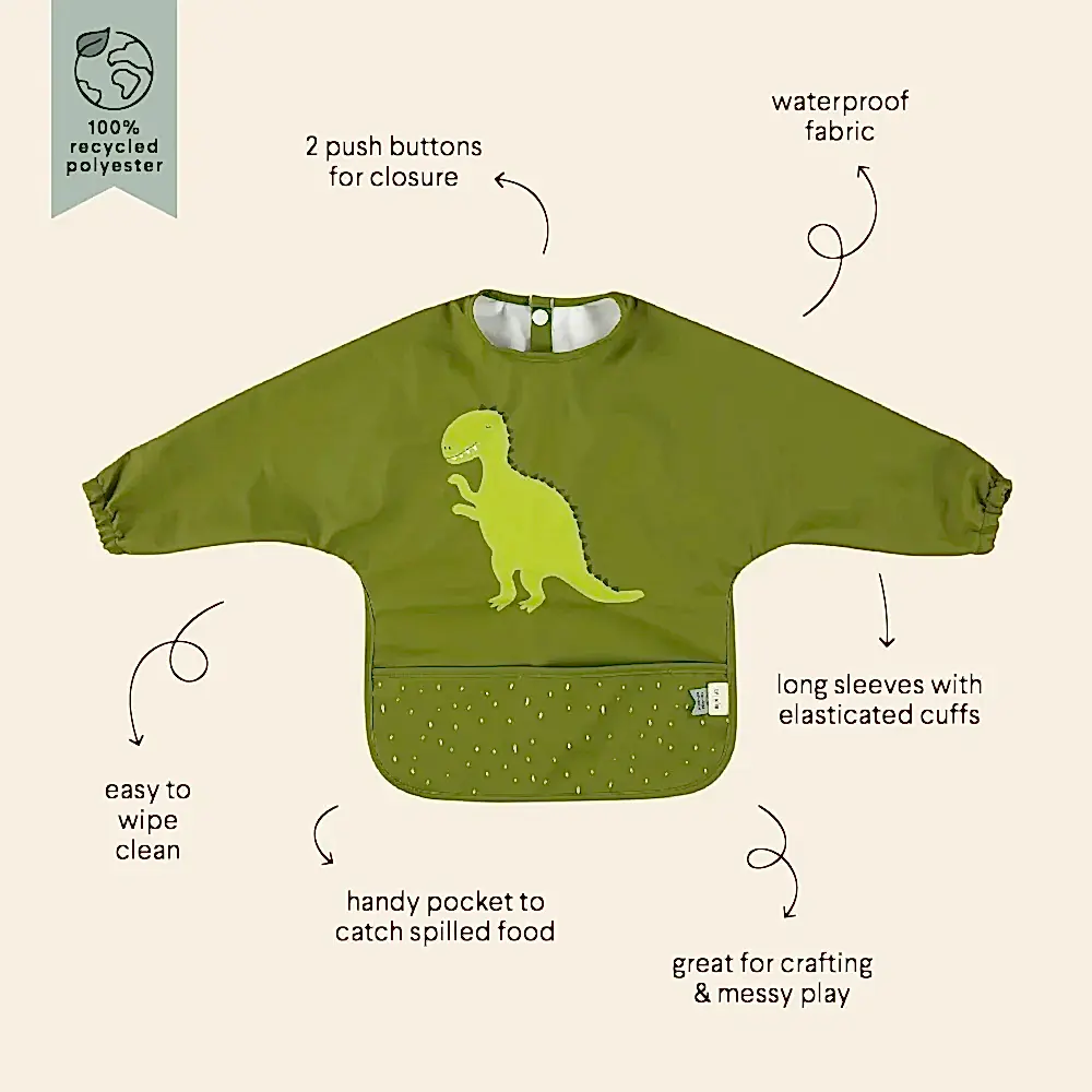 Trixie  Waterproof Long Sleeve Bib Su Geçirmez Uzun Kollu Önlük- Mr. Dino