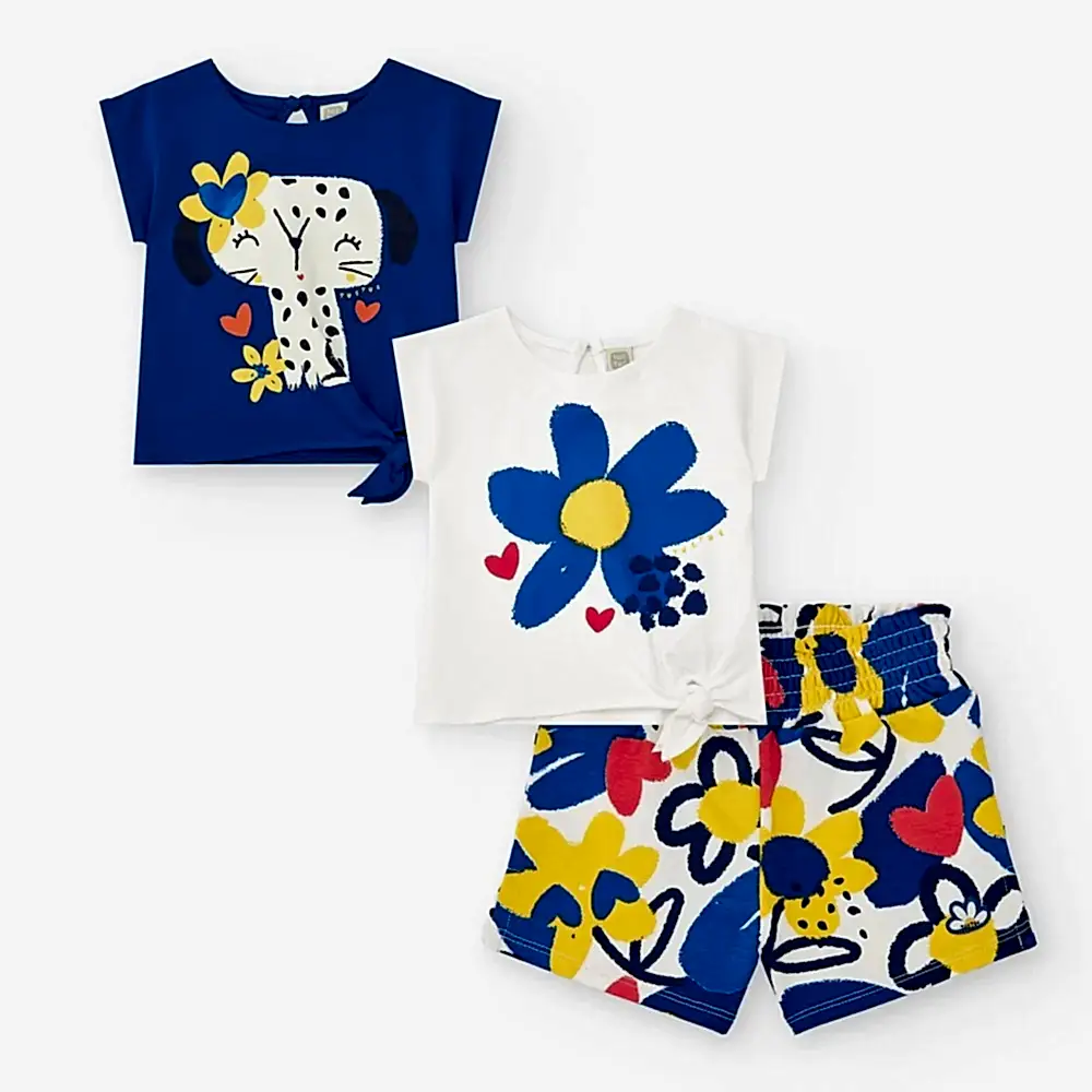 Tuc Tuc Kız T-shirt Şort 3'lü Set Mavi