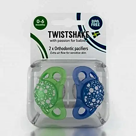 Twistshake Mavi Yeşil Silikon Emzik İkili Paket 0-6 Ay STD